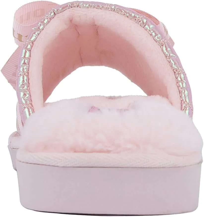 Juicy Couture Women's Faux Fur Slide Sandal Slippers, Open Toe, Comfortable Indoor Outdoor House Shoes