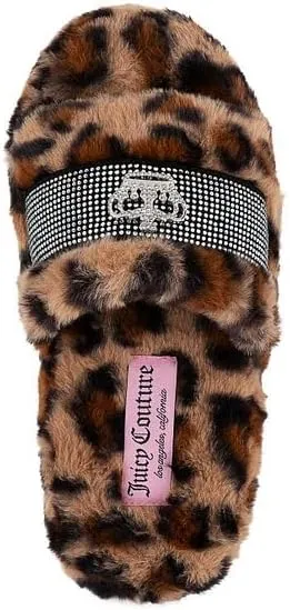 Juicy Couture Women's Faux Fur Slide Sandal Slippers, Open Toe, Comfortable Indoor Outdoor House Shoes