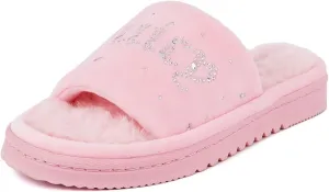Juicy Couture Women's Faux Fur Slide Sandal Slippers, Open Toe, Comfortable Indoor Outdoor House Shoes