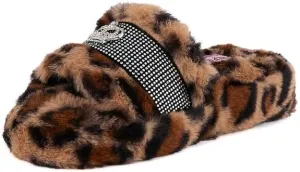 Juicy Couture Women's Faux Fur Slide Sandal Slippers, Open Toe, Comfortable Indoor Outdoor House Shoes