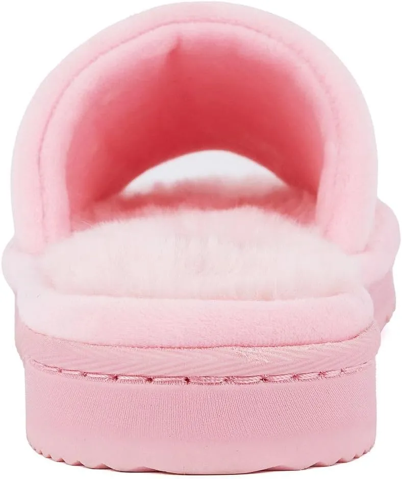 Juicy Couture Women's Faux Fur Slide Sandal Slippers, Open Toe, Comfortable Indoor Outdoor House Shoes