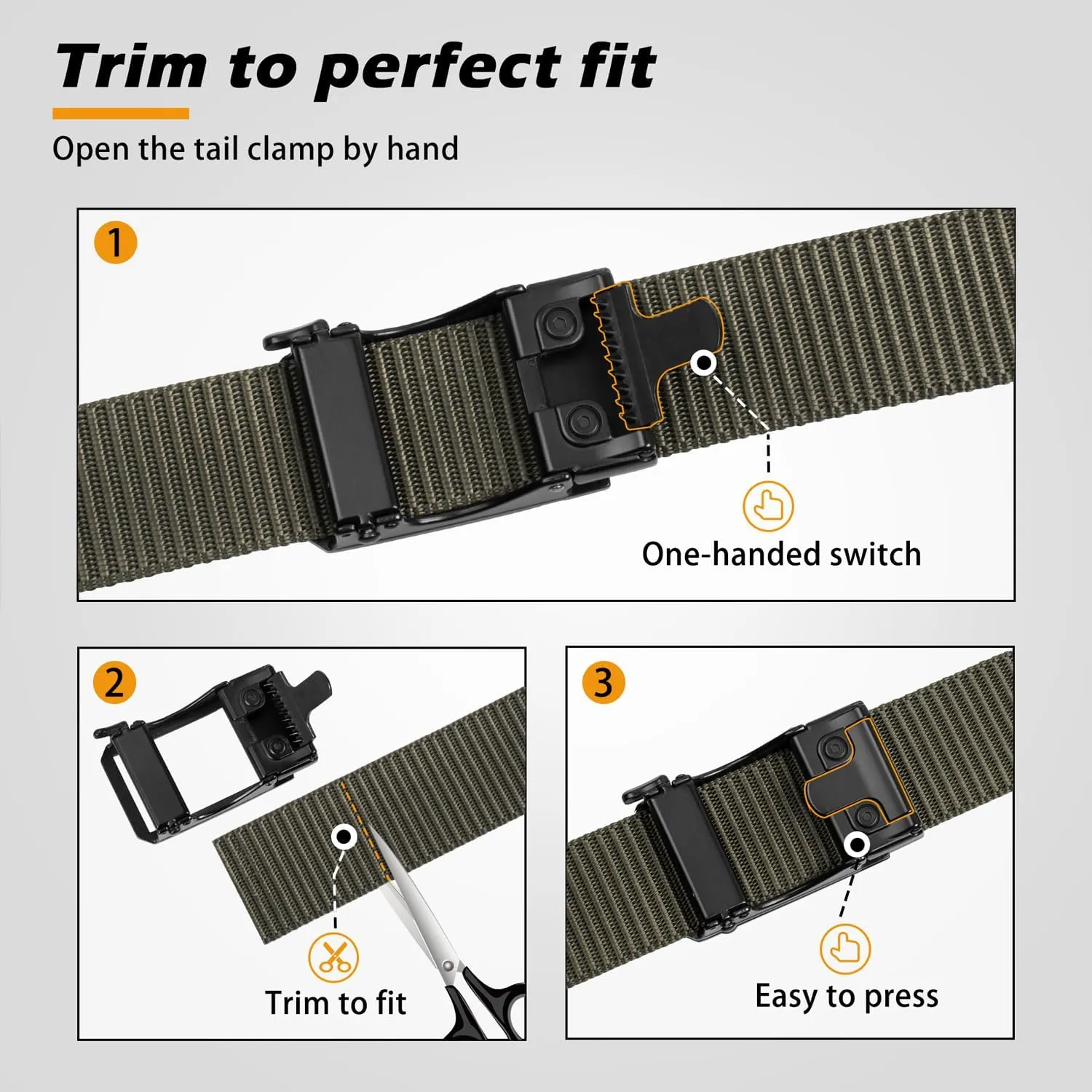 JUKMO Men's Ratchet Tactical Gun Belt, 1.5" Nylon Web Work Belt with Automatic Slide Buckle, Adjustable Trim to Fit