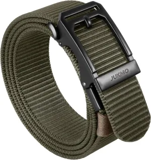 JUKMO Men's Ratchet Tactical Gun Belt, 1.5" Nylon Web Work Belt with Automatic Slide Buckle, Adjustable Trim to Fit