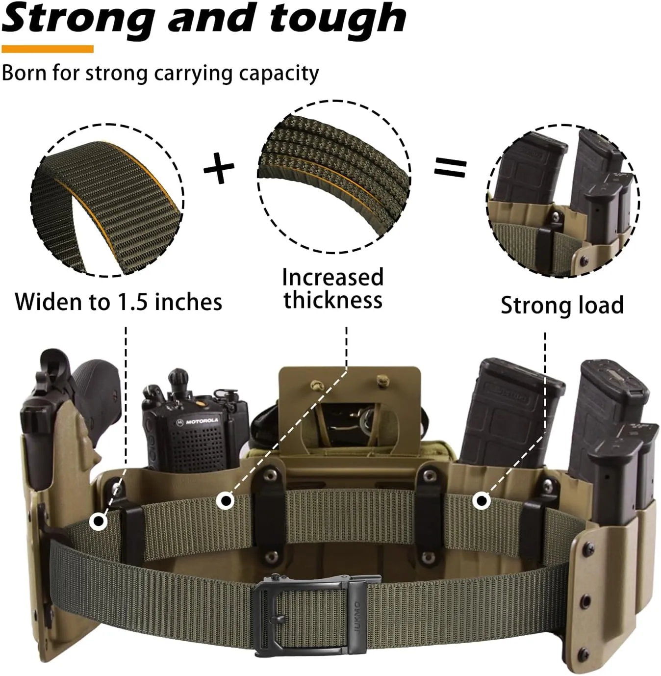 JUKMO Men's Ratchet Tactical Gun Belt, 1.5" Nylon Web Work Belt with Automatic Slide Buckle, Adjustable Trim to Fit