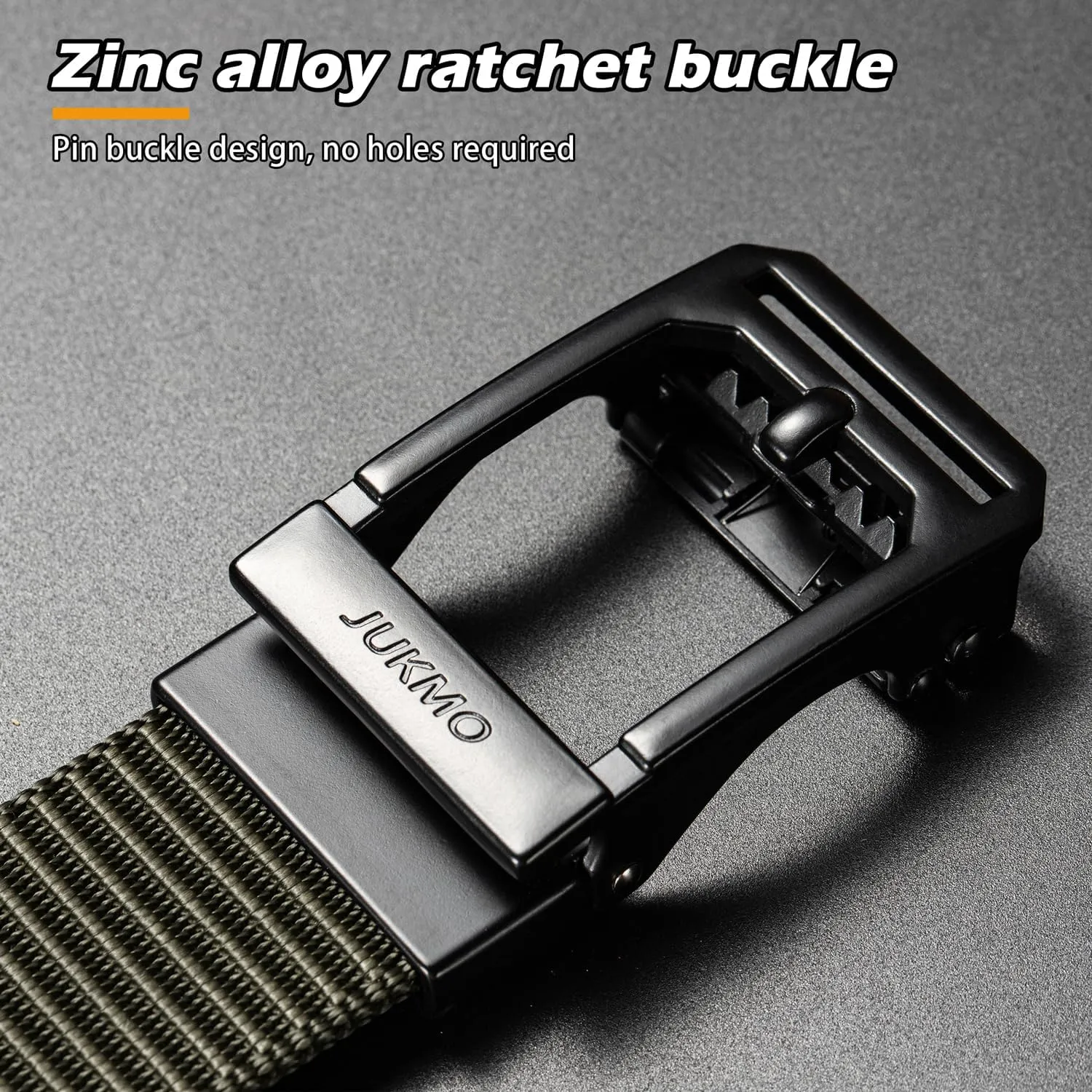 JUKMO Men's Ratchet Tactical Gun Belt, 1.5" Nylon Web Work Belt with Automatic Slide Buckle, Adjustable Trim to Fit