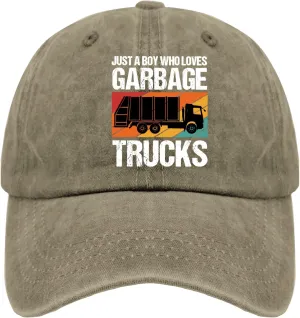 Just A Boy Who Loves Garbage Trucks Sun Hat Running Cap Pigment Black Mens Hat Gifts for Son Cycling Cap