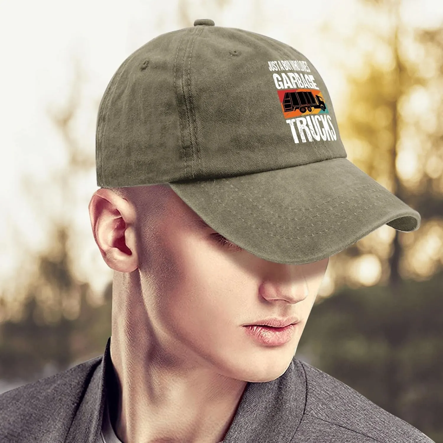 Just A Boy Who Loves Garbage Trucks Sun Hat Running Cap Pigment Black Mens Hat Gifts for Son Cycling Cap