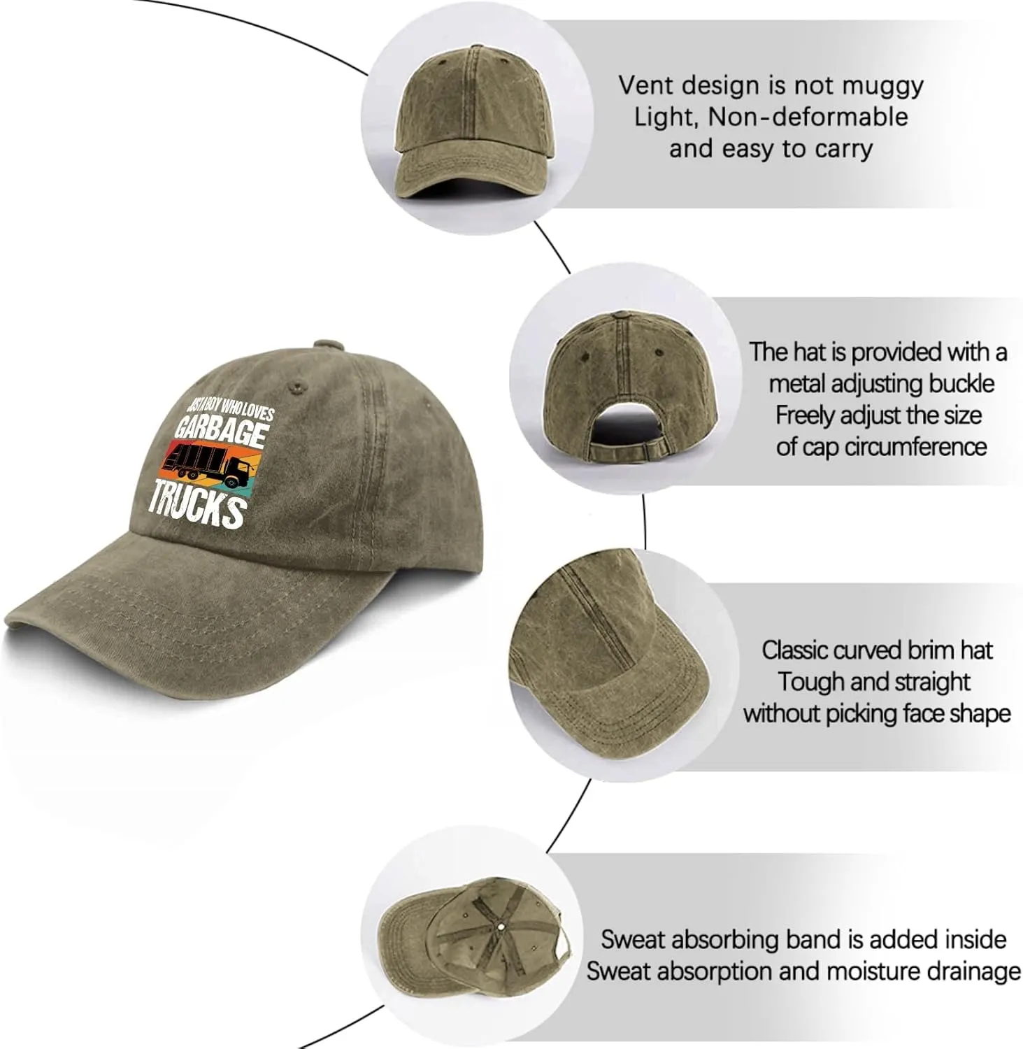 Just A Boy Who Loves Garbage Trucks Sun Hat Running Cap Pigment Black Mens Hat Gifts for Son Cycling Cap
