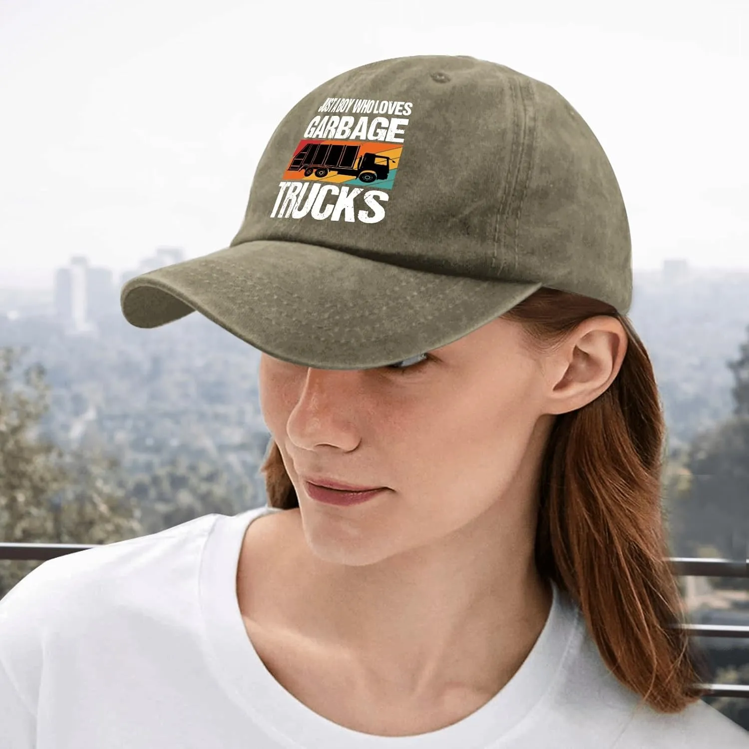 Just A Boy Who Loves Garbage Trucks Sun Hat Running Cap Pigment Black Mens Hat Gifts for Son Cycling Cap