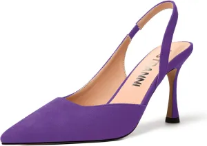 JUSTDANNI Womens Suede Sexy Slingback Comfortable Evening Elastic Pointed Toe Stiletto High Heel Pumps Shoes 3.3 Inch