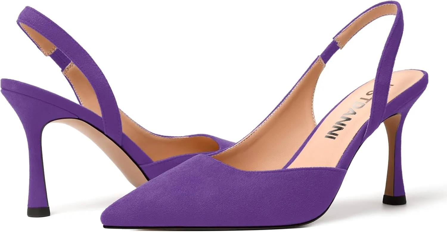 JUSTDANNI Womens Suede Sexy Slingback Comfortable Evening Elastic Pointed Toe Stiletto High Heel Pumps Shoes 3.3 Inch