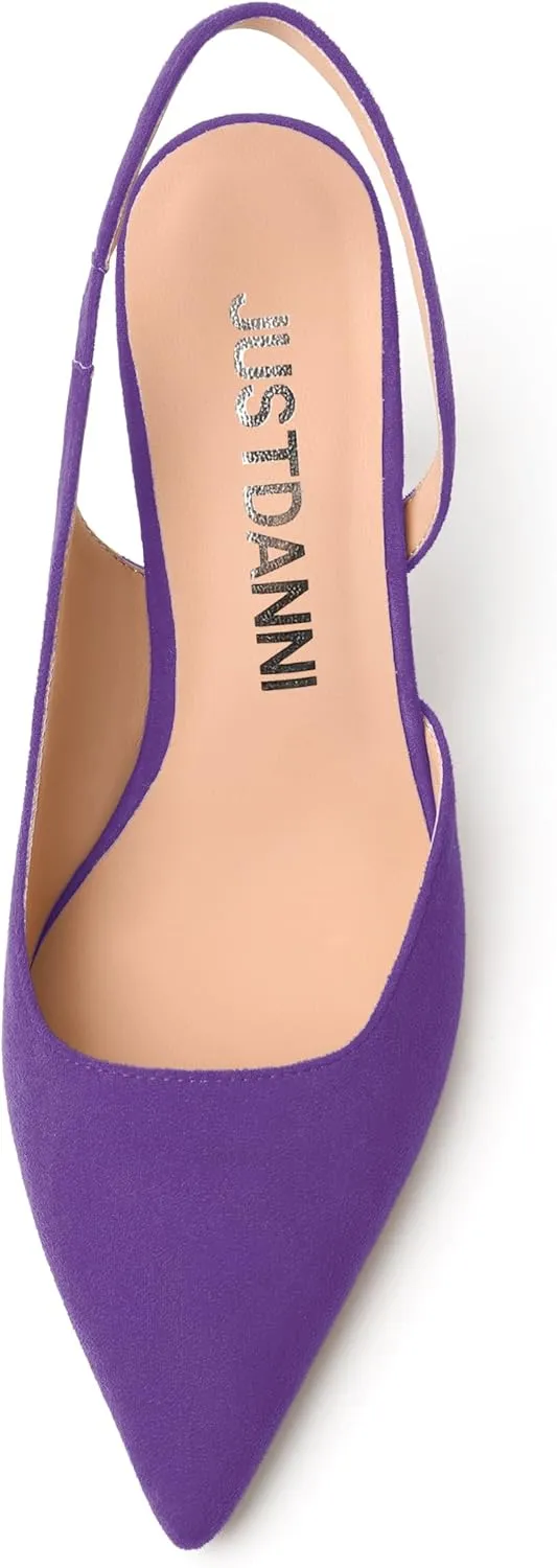 JUSTDANNI Womens Suede Sexy Slingback Comfortable Evening Elastic Pointed Toe Stiletto High Heel Pumps Shoes 3.3 Inch
