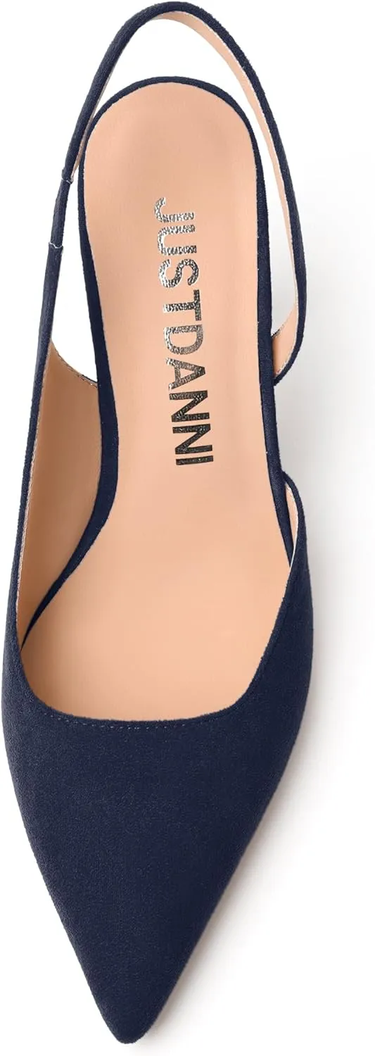 JUSTDANNI Womens Suede Sexy Slingback Comfortable Evening Elastic Pointed Toe Stiletto High Heel Pumps Shoes 3.3 Inch