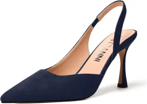 JUSTDANNI Womens Suede Sexy Slingback Comfortable Evening Elastic Pointed Toe Stiletto High Heel Pumps Shoes 3.3 Inch