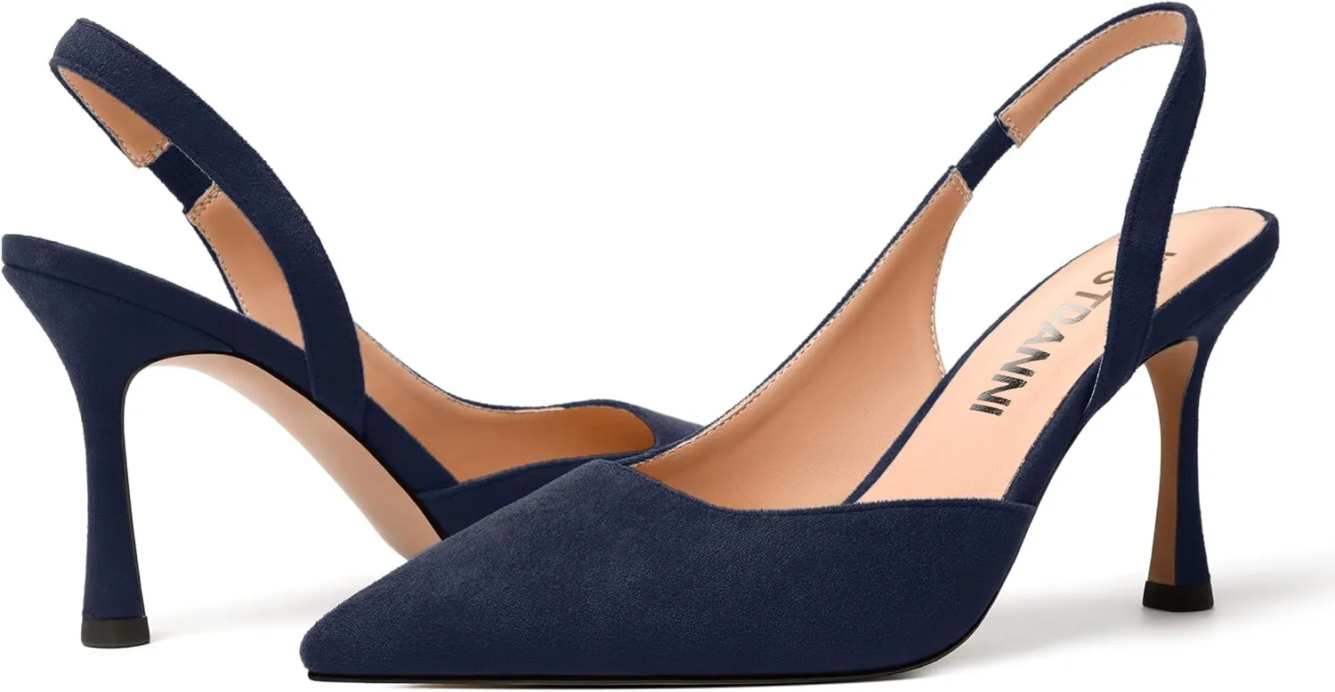 JUSTDANNI Womens Suede Sexy Slingback Comfortable Evening Elastic Pointed Toe Stiletto High Heel Pumps Shoes 3.3 Inch