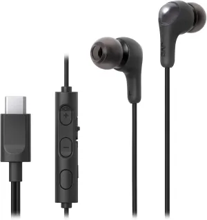 JVC Gumy Connect USB-C Wired Earbuds Headphones, Delay-Free for Videos and Gaming, Built-in DAC Reduces Noise and Improves Sound Quality, 9.2 mm Diameter Neodymium Drivers - HAFR9UCB (Black)