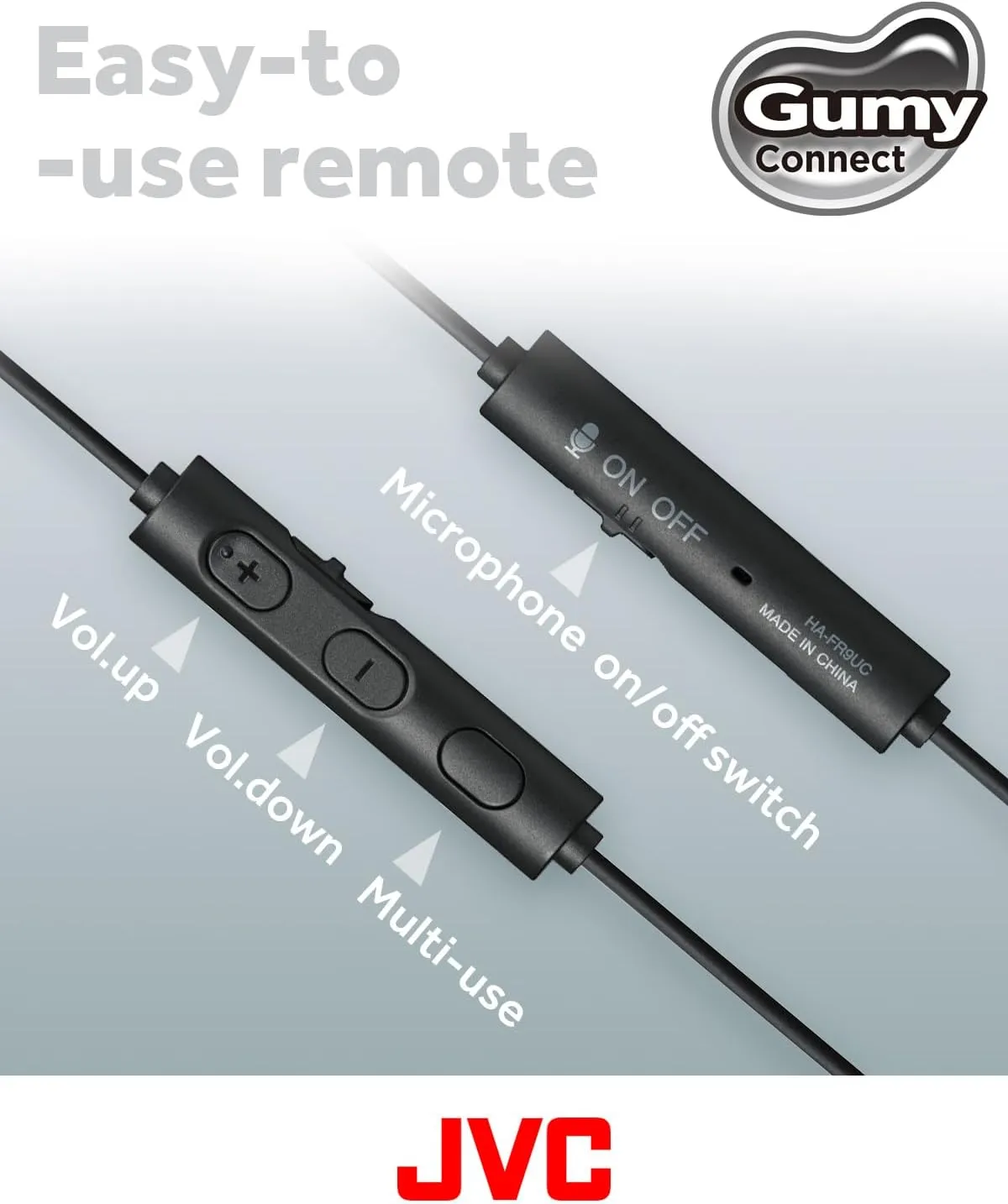 JVC Gumy Connect USB-C Wired Earbuds Headphones, Delay-Free for Videos and Gaming, Built-in DAC Reduces Noise and Improves Sound Quality, 9.2 mm Diameter Neodymium Drivers - HAFR9UCB (Black)