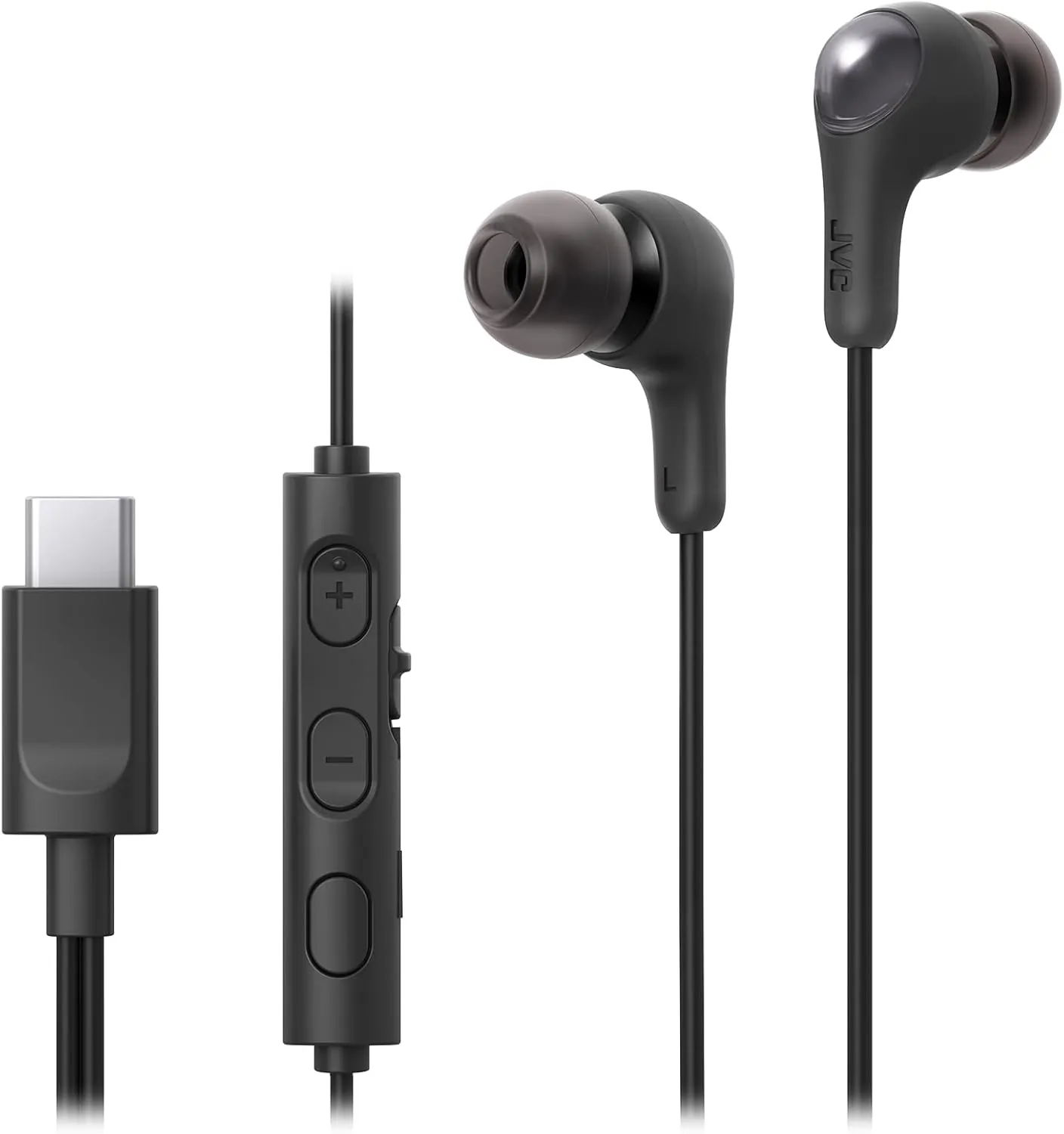 JVC Gumy Connect USB-C Wired Earbuds Headphones, Delay-Free for Videos and Gaming, Built-in DAC Reduces Noise and Improves Sound Quality, 9.2 mm Diameter Neodymium Drivers - HAFR9UCB (Black)