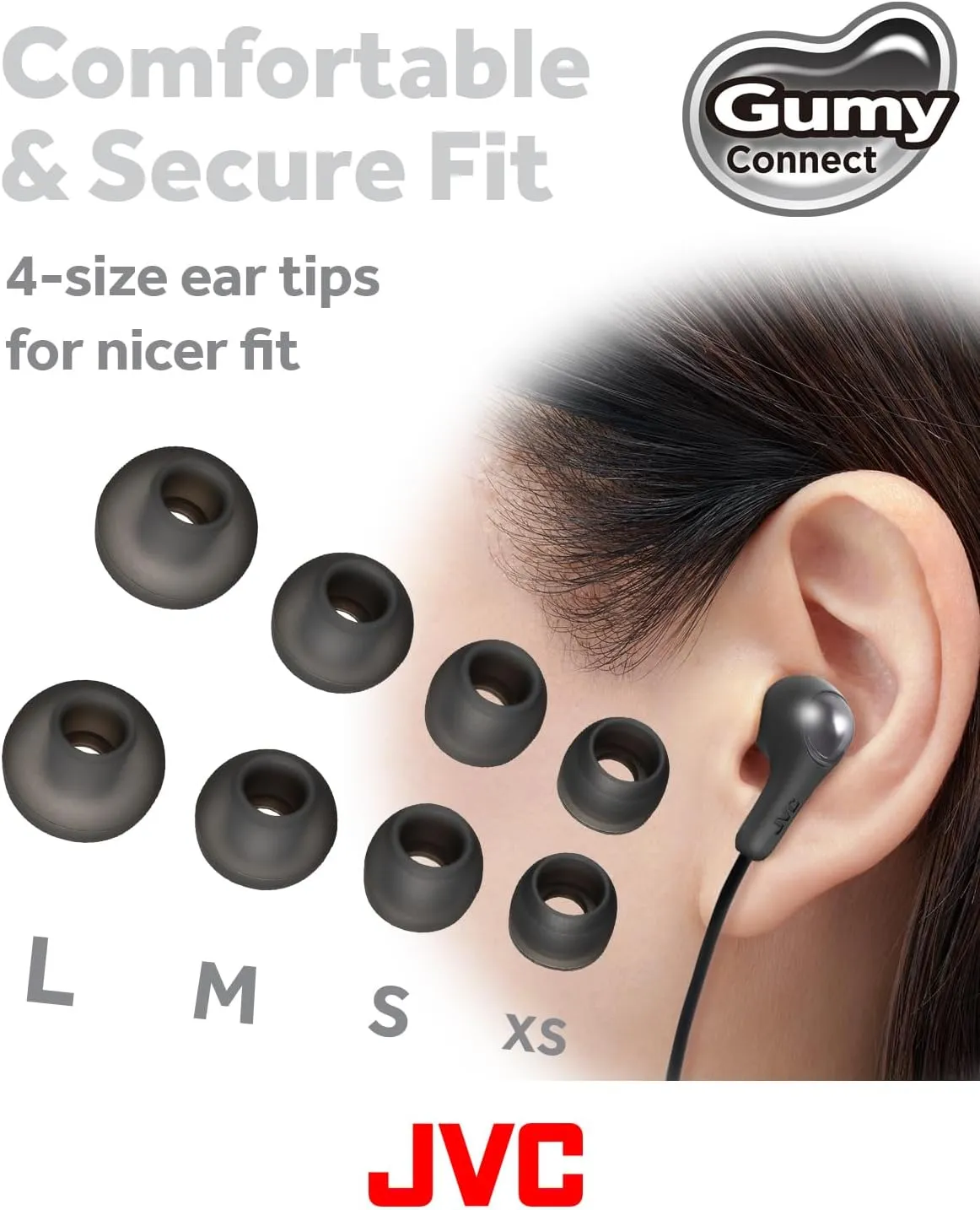 JVC Gumy Connect USB-C Wired Earbuds Headphones, Delay-Free for Videos and Gaming, Built-in DAC Reduces Noise and Improves Sound Quality, 9.2 mm Diameter Neodymium Drivers - HAFR9UCB (Black)