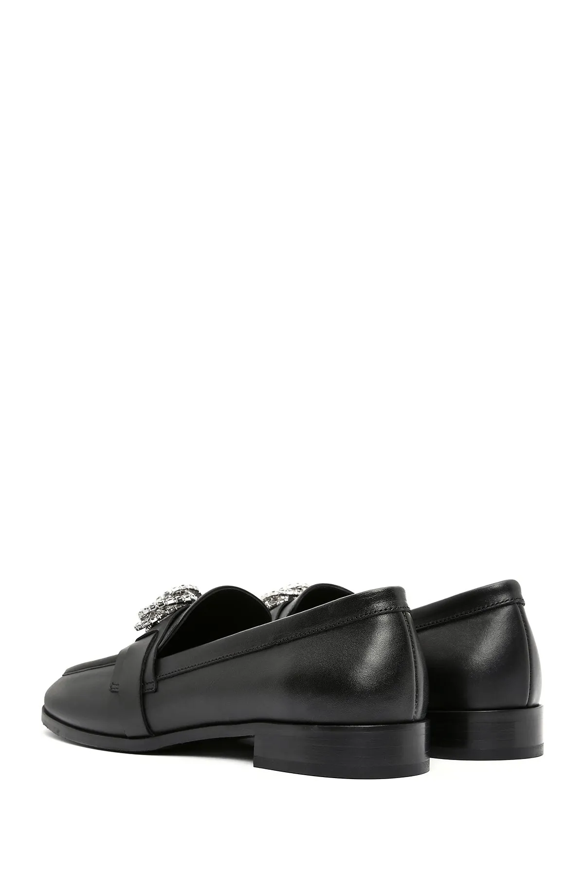 Kadın Siyah Tokalı Deri Maskülen Loafer