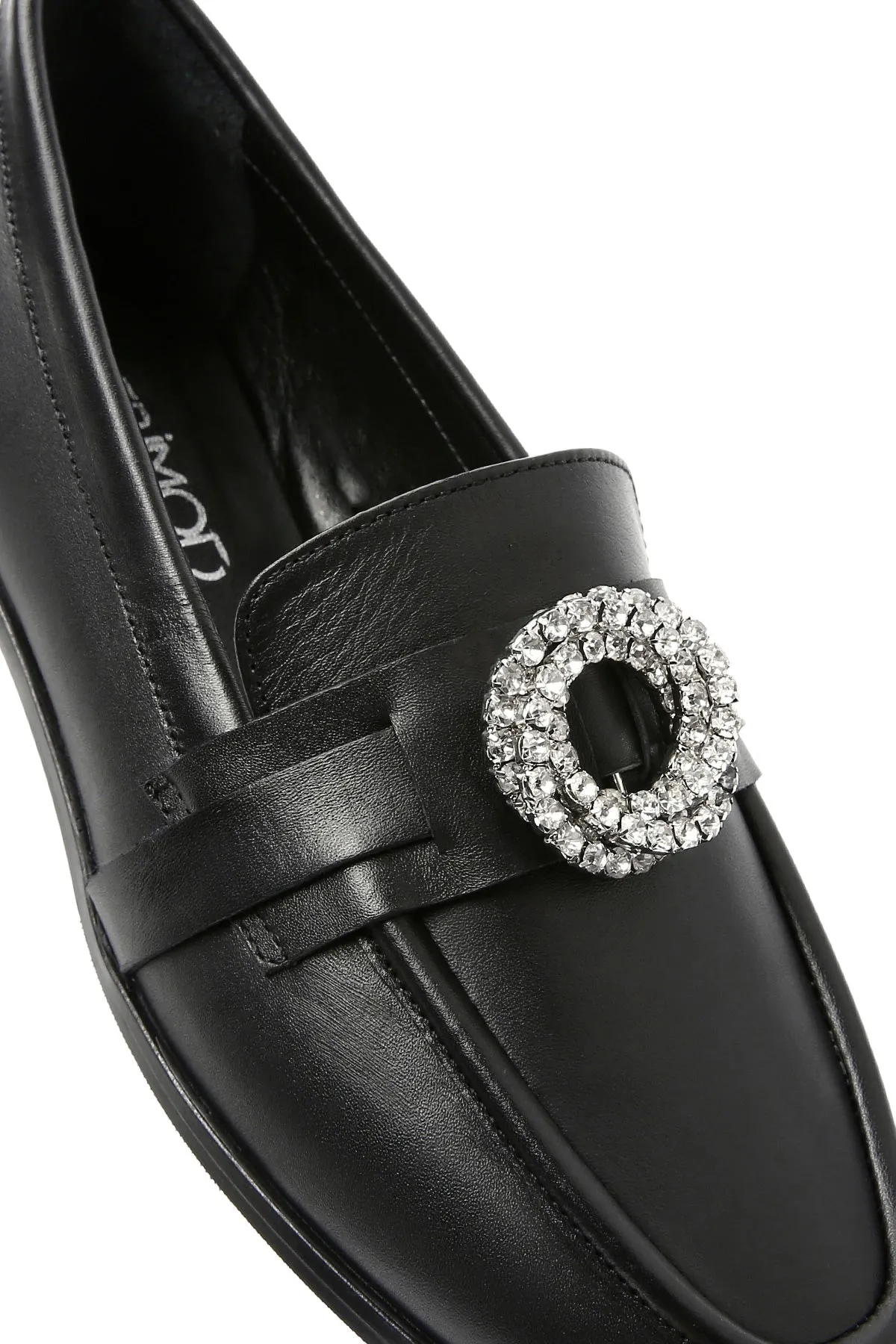 Kadın Siyah Tokalı Deri Maskülen Loafer