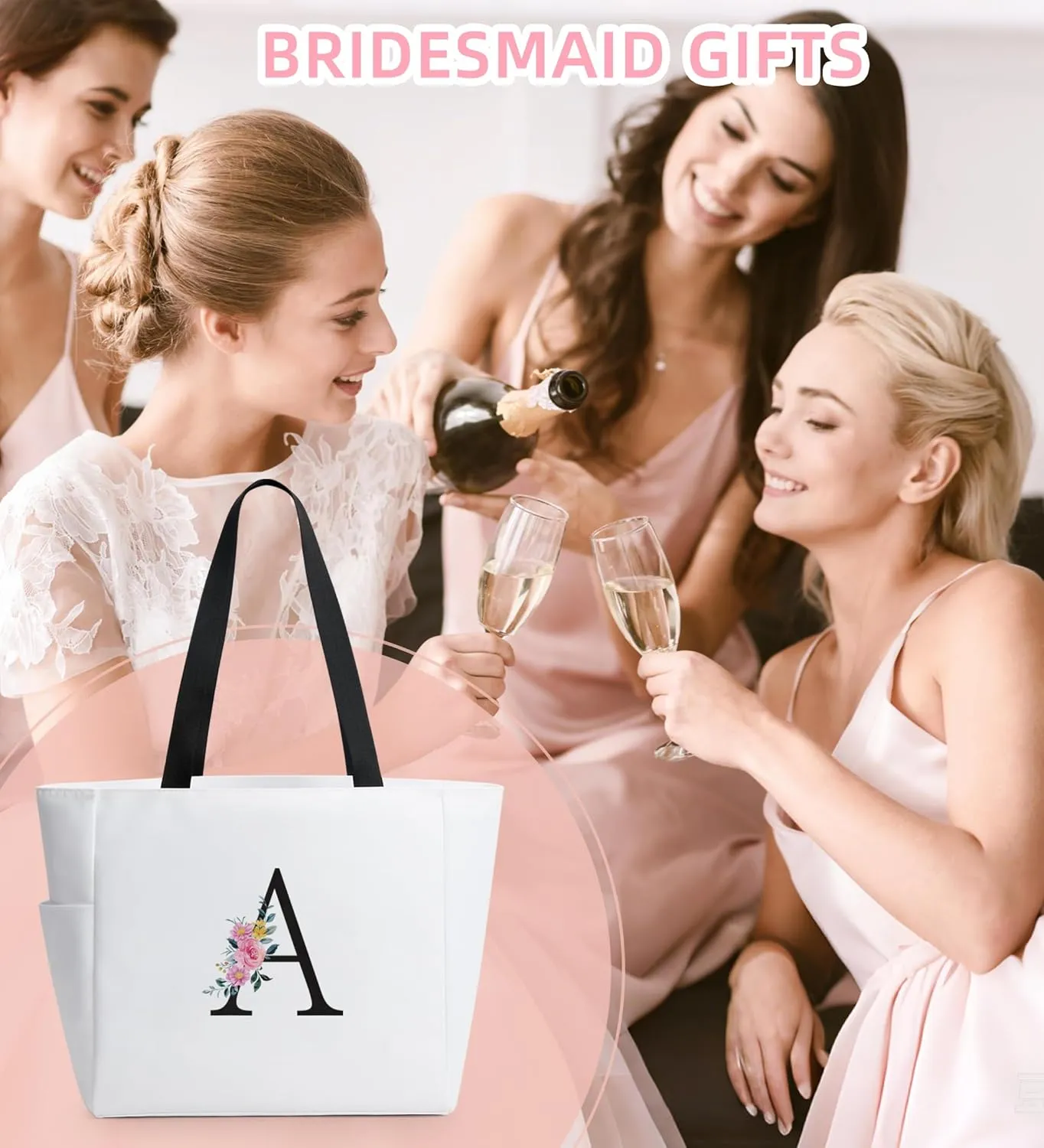 KALIDI Personalized Beach Tote Bag, Initial Alphabet Gift Zipper Grocery Bag for Mom Teacher Friend Wedding Daily Shopping