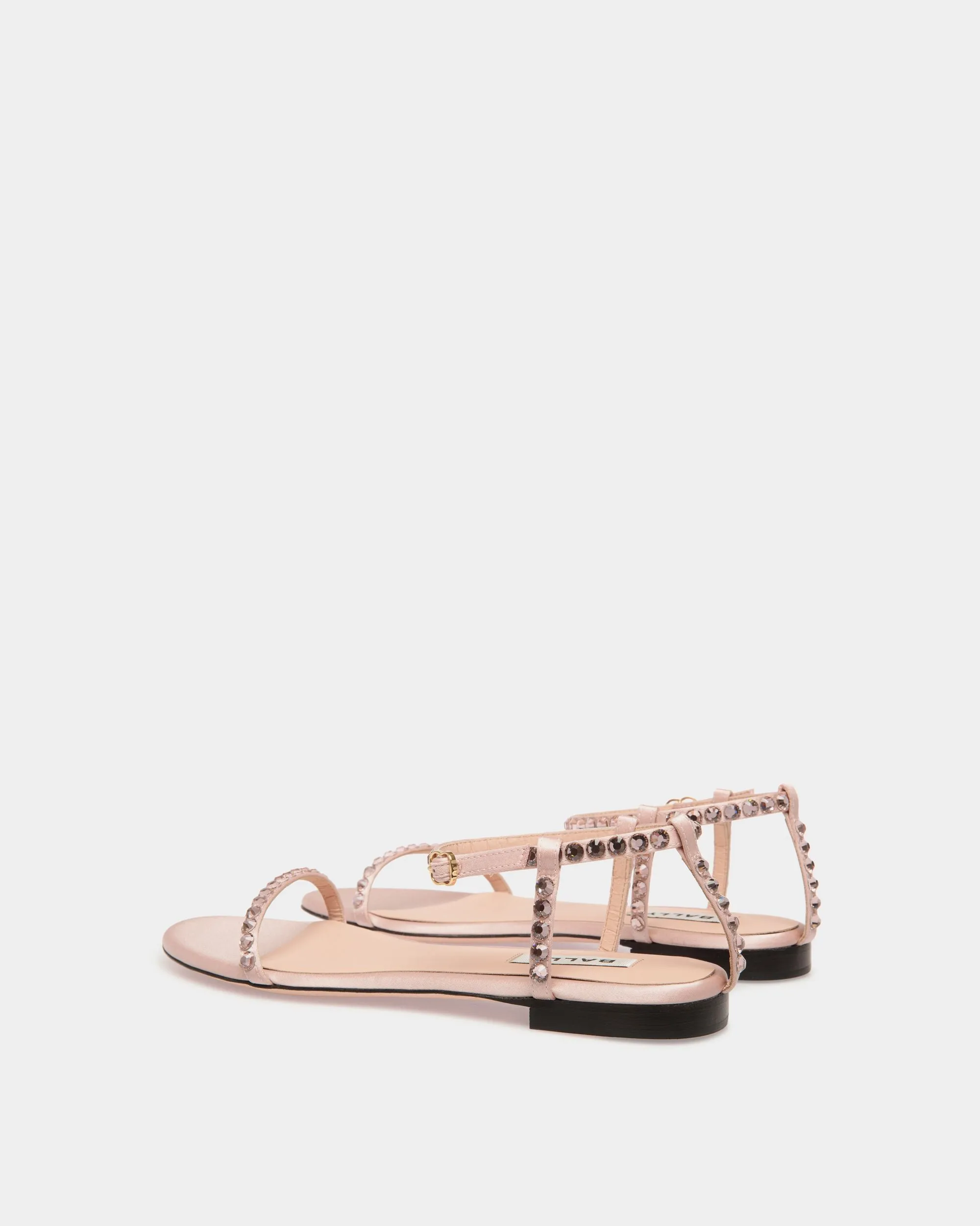Katy Flat Sandal in Light Pink Fabric with Crystals