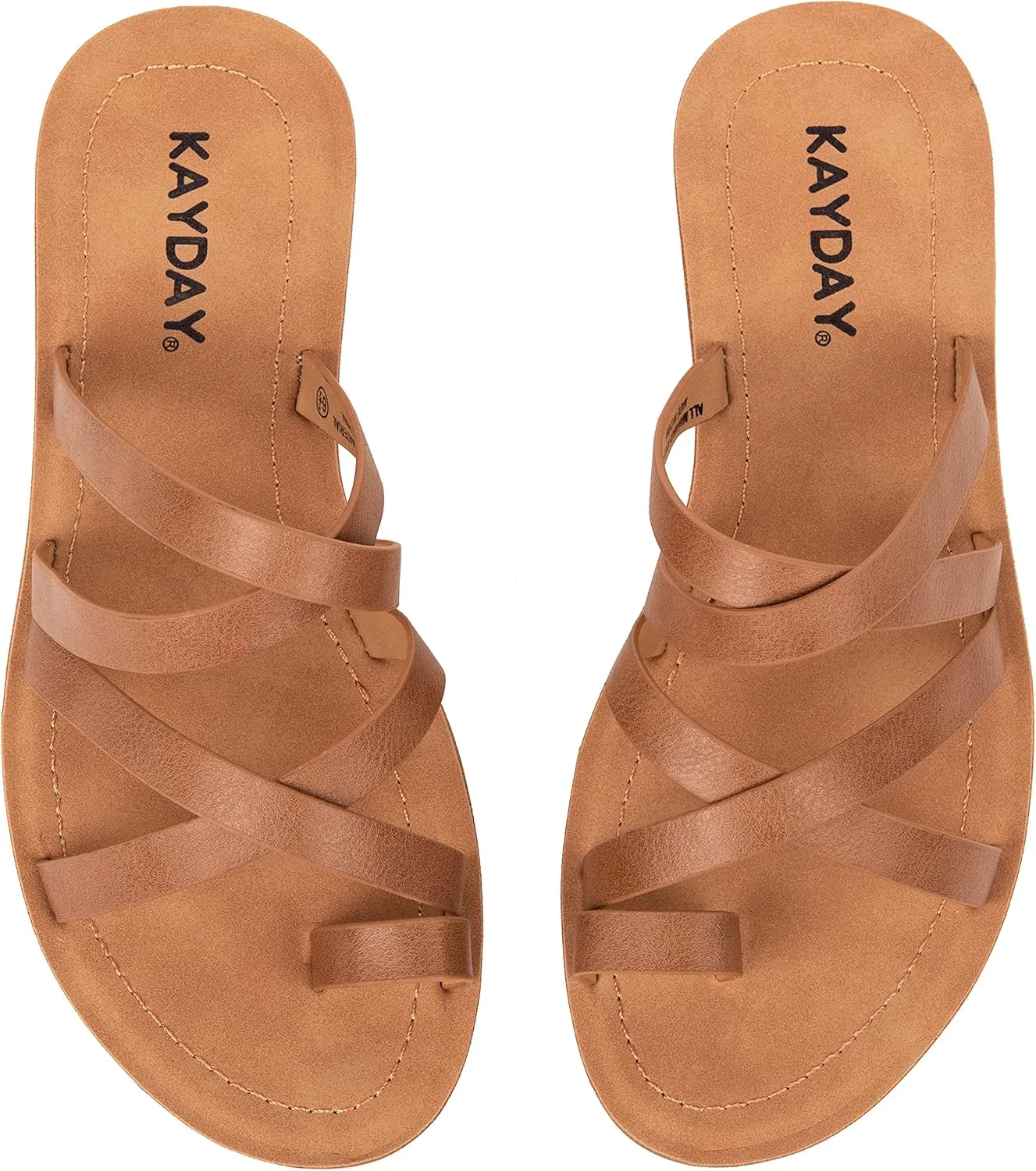 KAYDAY Womens Sandals Comfortable Slip On Flat Cross bands Toe Ring Fashion Flats HERO