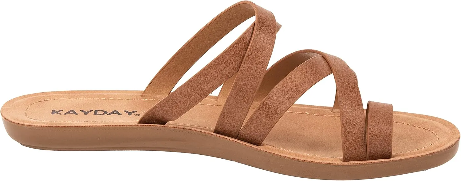 KAYDAY Womens Sandals Comfortable Slip On Flat Cross bands Toe Ring Fashion Flats HERO
