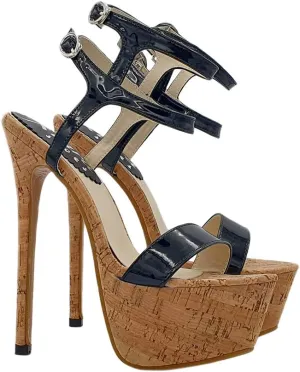 Kiara Shoes Sexy Cork sandal PEEP TOE 17,5 cm - KH101 SUGH NERO