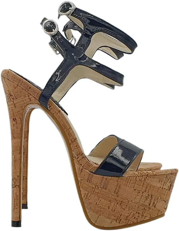 Kiara Shoes Sexy Cork sandal PEEP TOE 17,5 cm - KH101 SUGH NERO