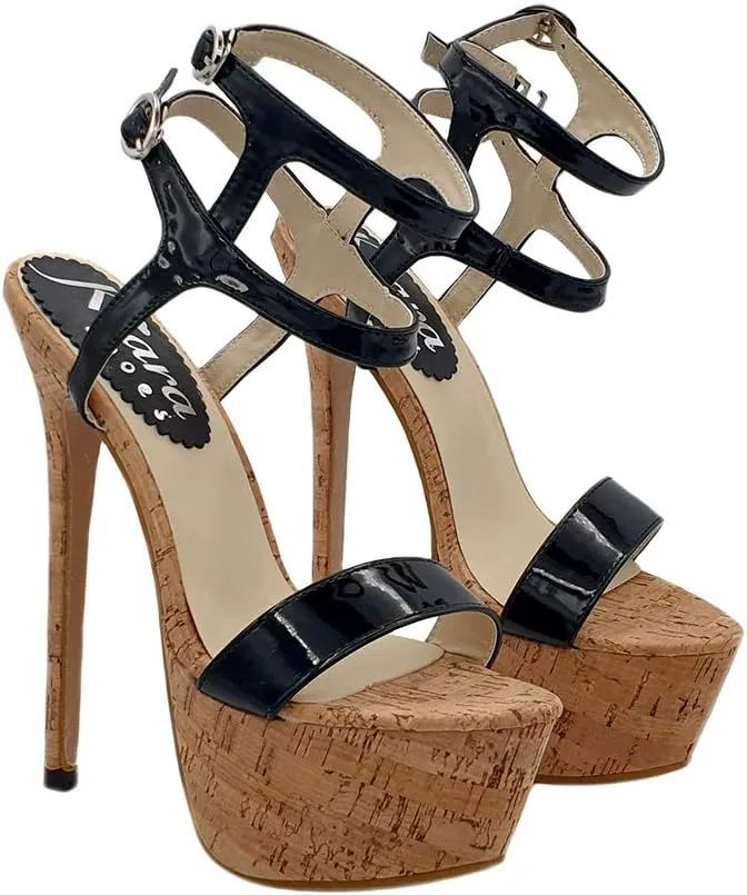 Kiara Shoes Sexy Cork sandal PEEP TOE 17,5 cm - KH101 SUGH NERO