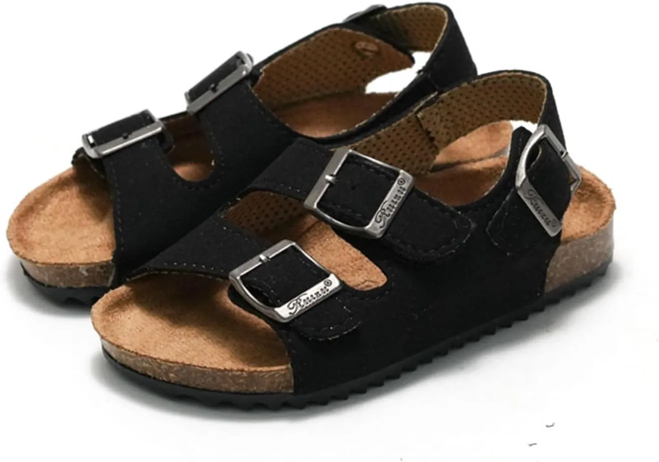 Kids Toddler Sandals Boys Girls Cork Footbed Sandal Comfort Buckle Slip On Summer Slides with Adjustable Back Strap