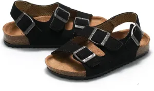 Kids Toddler Sandals Boys Girls Cork Footbed Sandal Comfort Buckle Slip On Summer Slides with Adjustable Back Strap