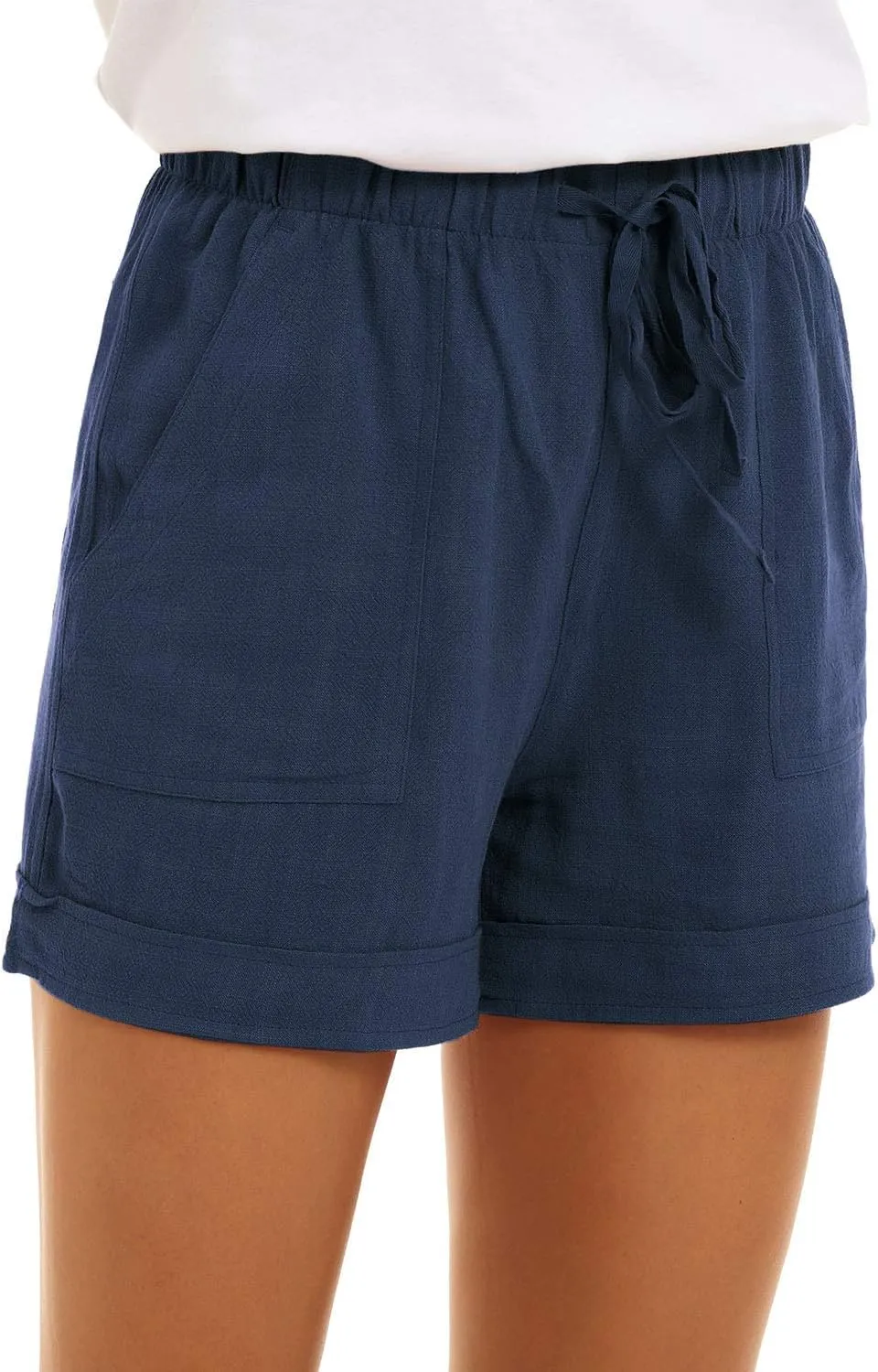 KINGFEN Women Casual Shorts Drawstring Comfy Elastic Waist Shorts Summer Pull On Short with Pockets(S-2XL)