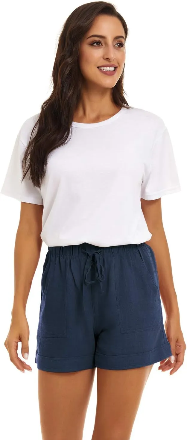 KINGFEN Women Casual Shorts Drawstring Comfy Elastic Waist Shorts Summer Pull On Short with Pockets(S-2XL)