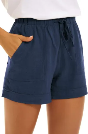 KINGFEN Women Casual Shorts Drawstring Comfy Elastic Waist Shorts Summer Pull On Short with Pockets(S-2XL)