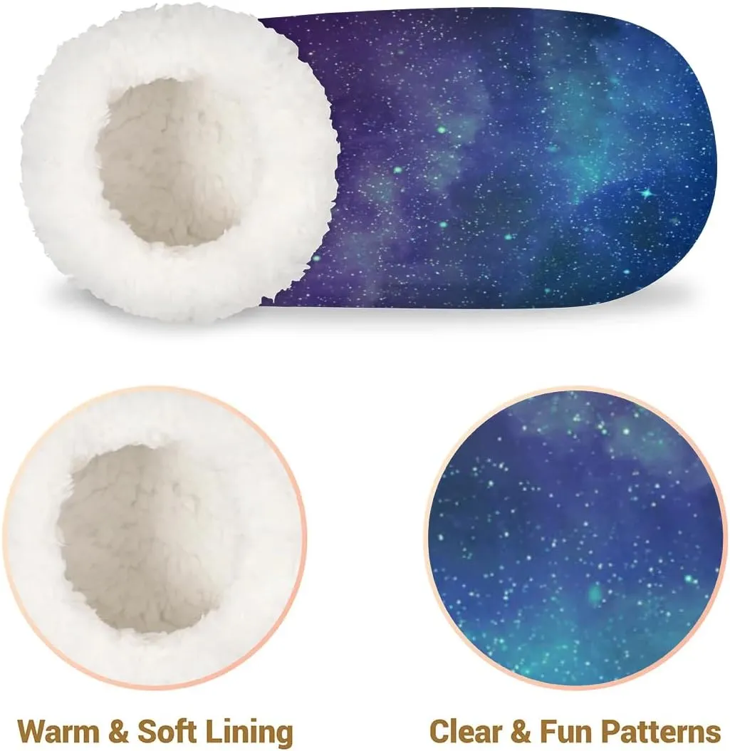 KOBLEN Aurora Borealis Slippers for Women House Shoes with Fleece Lining Wide Comfy Full Slippers Lightweight Cozy Loafer with Rubber Sole Unisex Slippers Adults for Indoor Outdoor