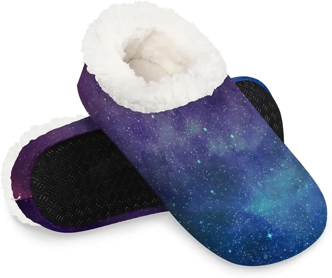 KOBLEN Aurora Borealis Slippers for Women House Shoes with Fleece Lining Wide Comfy Full Slippers Lightweight Cozy Loafer with Rubber Sole Unisex Slippers Adults for Indoor Outdoor