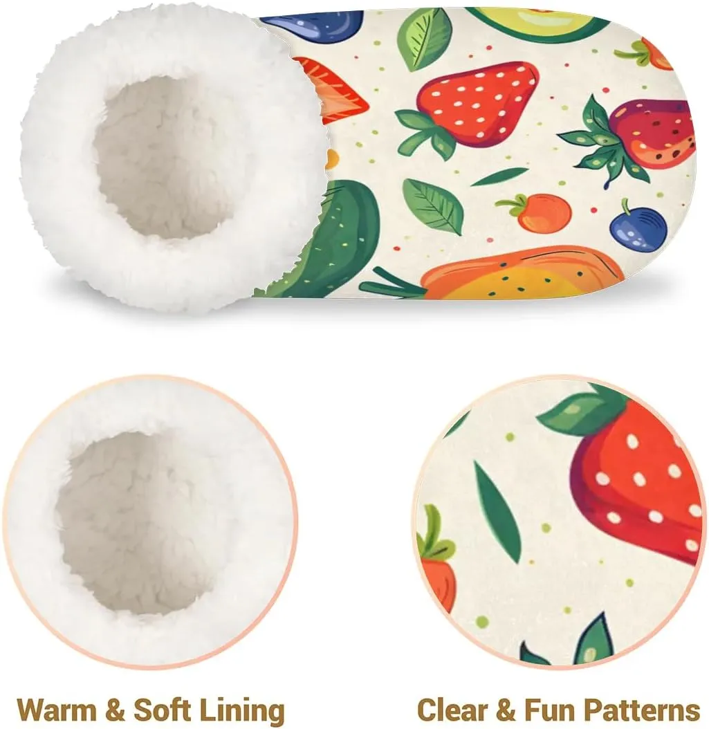 KOBLEN Avocado Blueberry Fruits Slippers for Women House Shoes with Fleece Lining Wide Comfy Full Slippers Lightweight Cozy Loafer with Rubber Sole Unisex Slippers Adults for Indoor Outdoor