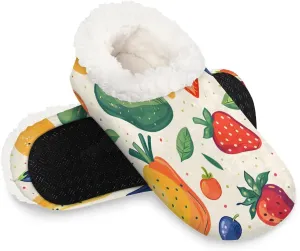KOBLEN Avocado Blueberry Fruits Slippers for Women House Shoes with Fleece Lining Wide Comfy Full Slippers Lightweight Cozy Loafer with Rubber Sole Unisex Slippers Adults for Indoor Outdoor