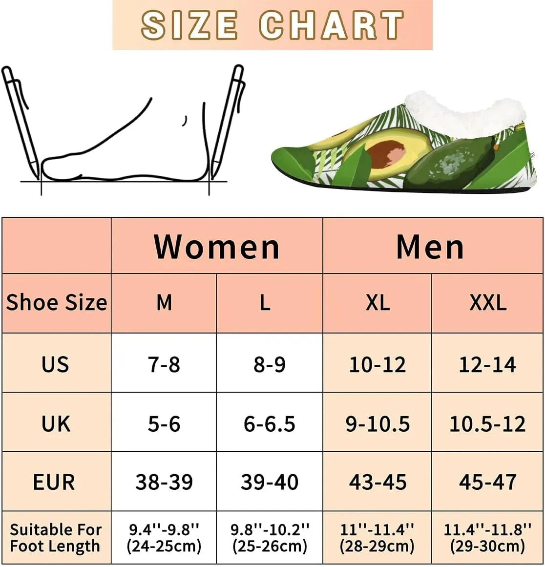 KOBLEN Avocado Summer Leaves Slippers for Women House Shoes with Fleece Lining Wide Comfy Full Slippers Lightweight Cozy Loafer with Rubber Sole Unisex Slippers Adults for Indoor Outdoor