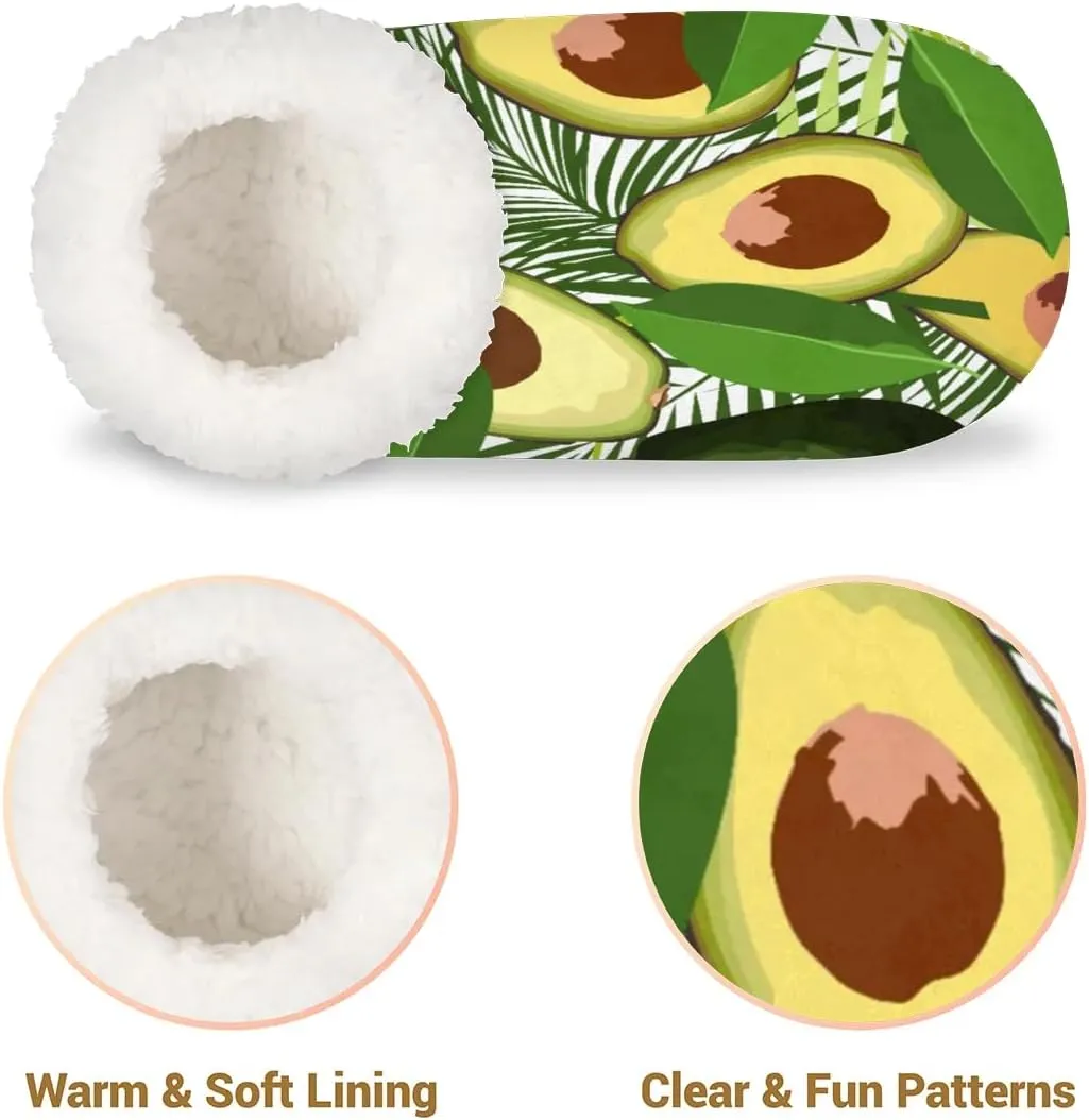 KOBLEN Avocado Summer Leaves Slippers for Women House Shoes with Fleece Lining Wide Comfy Full Slippers Lightweight Cozy Loafer with Rubber Sole Unisex Slippers Adults for Indoor Outdoor
