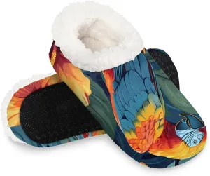 KOBLEN Birds Parrots Flower Slippers for Women House Shoes with Fleece Lining Wide Comfy Full Slippers Lightweight Cozy Loafer with Rubber Sole Unisex Slippers Adults for Indoor Outdoor