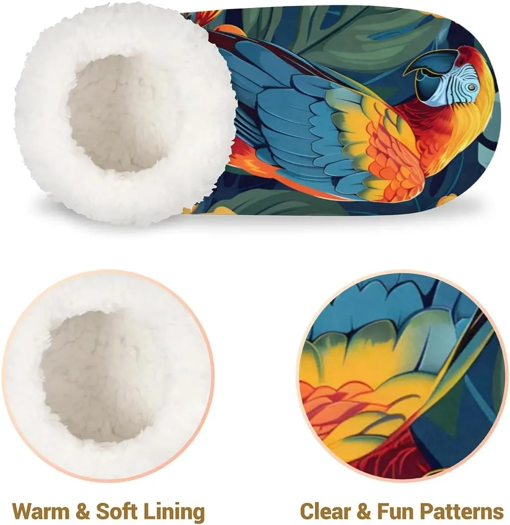 KOBLEN Birds Parrots Flower Slippers for Women House Shoes with Fleece Lining Wide Comfy Full Slippers Lightweight Cozy Loafer with Rubber Sole Unisex Slippers Adults for Indoor Outdoor
