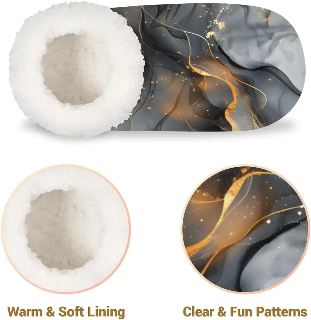 KOBLEN Black Gauzy Marble Slippers for Women House Shoes with Fleece Lining Wide Comfy Full Slippers Lightweight Cozy Loafer with Rubber Sole Unisex Slippers Adults for Indoor Outdoor