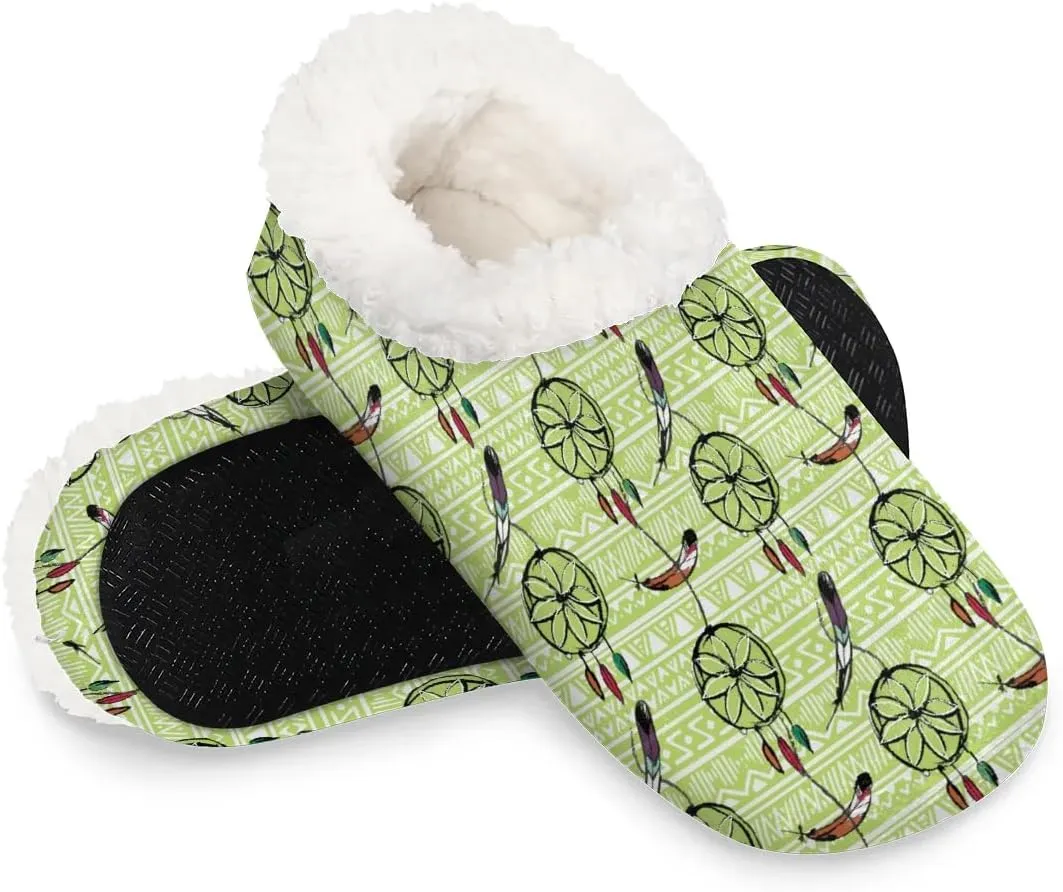 KOBLEN Boho Wind Chime Slippers for Women House Shoes with Fleece Lining Wide Comfy Full Slippers Lightweight Cozy Loafer with Rubber Sole Unisex Slippers Adults for Indoor Outdoor