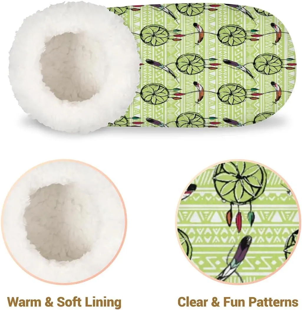 KOBLEN Boho Wind Chime Slippers for Women House Shoes with Fleece Lining Wide Comfy Full Slippers Lightweight Cozy Loafer with Rubber Sole Unisex Slippers Adults for Indoor Outdoor