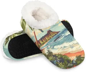KOBLEN Coconut Beach Slippers for Women House Shoes with Fleece Lining Wide Comfy Full Slippers Lightweight Cozy Loafer with Rubber Sole Unisex Slippers Adults for Indoor Outdoor