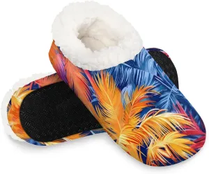 KOBLEN Color Coconut Tree Slippers for Women House Shoes with Fleece Lining Wide Comfy Full Slippers Lightweight Cozy Loafer with Rubber Sole Unisex Slippers Adults for Indoor Outdoor